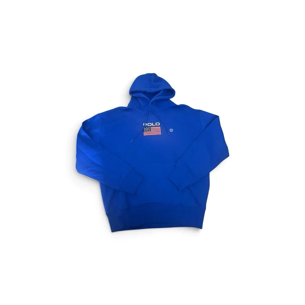 Polo Ralph Lauren Flag Fleece Hoodie Blue Pants & Hat  USA Embroidered Men's 3PC